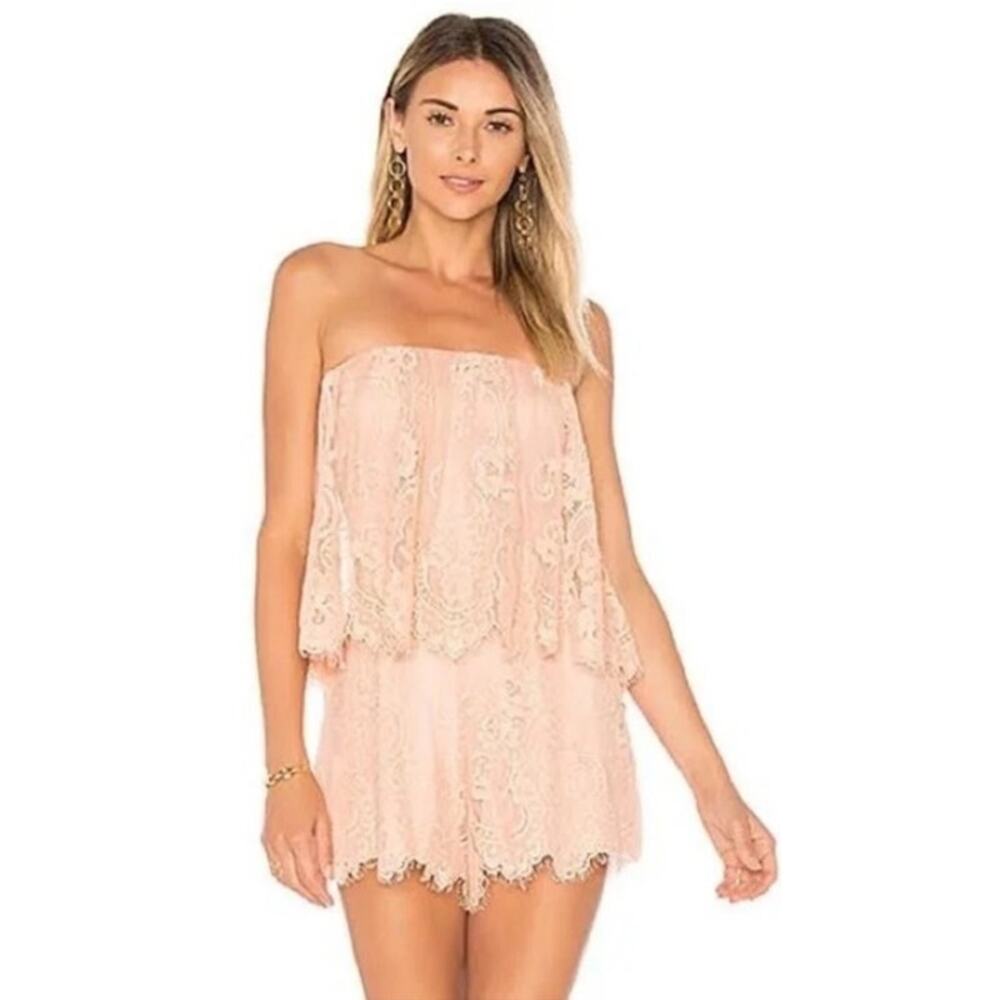 Lovers & Friends Kristine Lace Romper Off the Shoulders Lined Womens Sz XS Peach